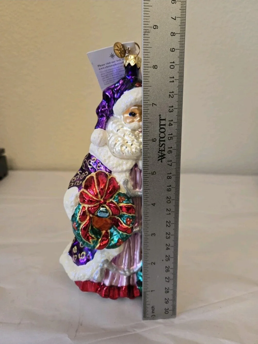 Vintage Christopher Radko Yorkshire Nicholas Ornament 8.5 Tall Purple Robe Santa